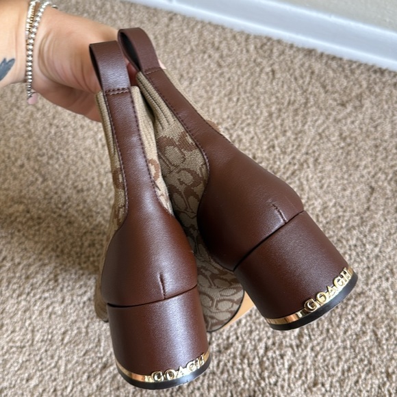 Coach Neeka Logo Knit Block Heel Slip On Bootie Brown Tan - Picture 6 of 8